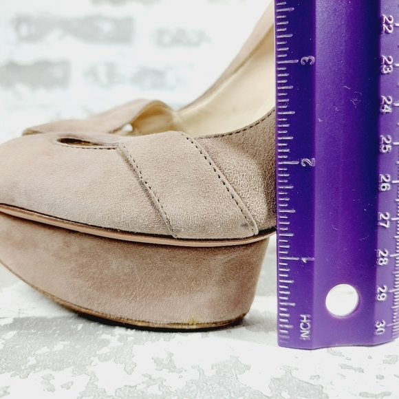Prada Brown Tan Suede Slip On Platform Slip On Open Toe Cut Heels F937 - Picture 12 of 15